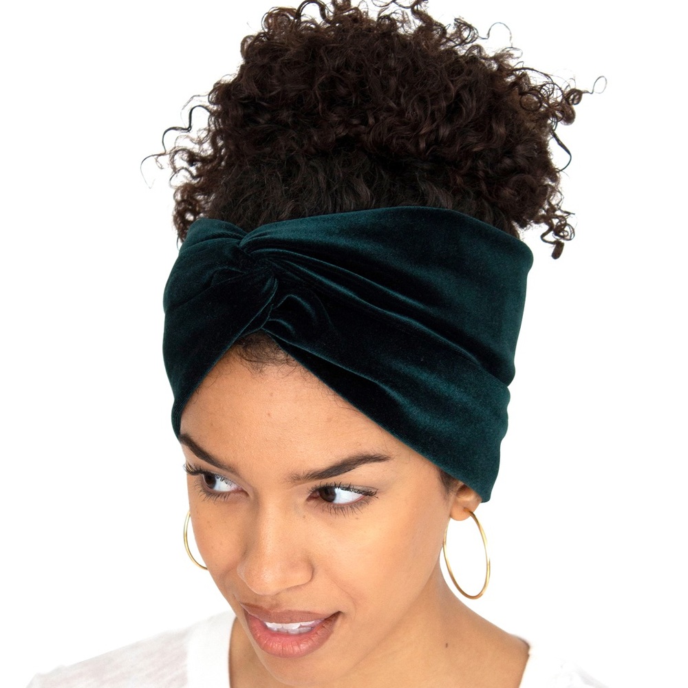 Stretch Velvet Headband Hunter Green